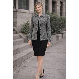 Ann Taylor Textured Tweed‎ Black & White Button Front Jacket wool blend size 4